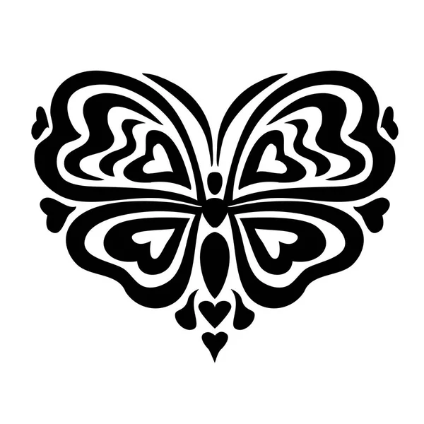 Corazones Estilo Tatuaje Forma Mariposas Estilizadas Ilustración Vectores Blanco Negro — Vector de stock