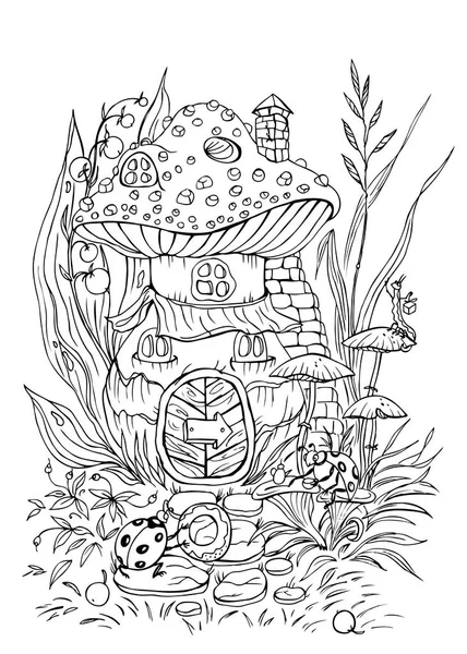Σπίτι Μορφή Του Αμανιτα Και Κατοίκων Ladybugs Εικονογράφηση Διάνυσμα — Διανυσματικό Αρχείο