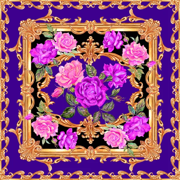 Stampa Floreale Una Sciarpa Ornamento Uno Scialle Con Rose Composizione — Foto Stock