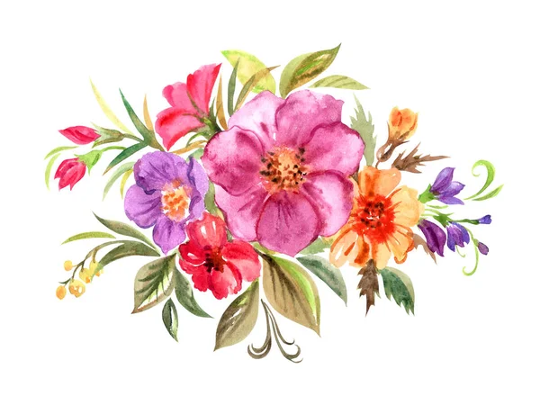 Bouquet Fiori Decorativi Vignetta Floreale Pittura Acquerello Sfondo Bianco Isolato — Foto Stock