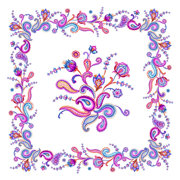 紫の色で抽象的なペイズリー風の花を使ったスカーフやその他のデザインのプリント 水彩画 — ストック写真