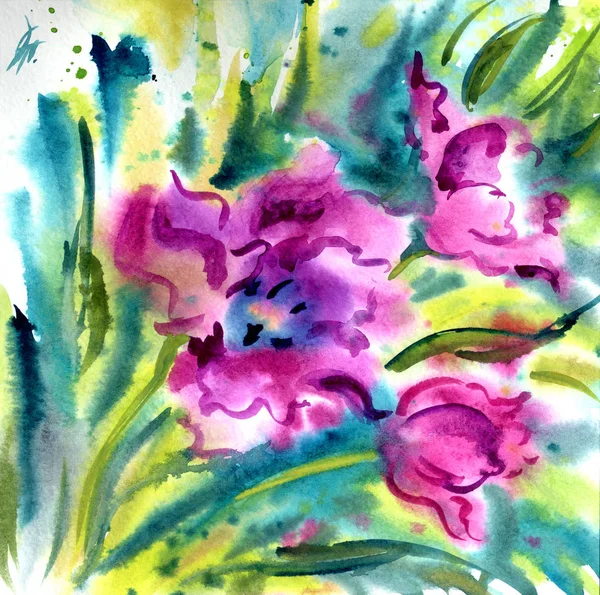 Abstraktní Kytice Tulipány Výkres Akvarel Květinové Tisk Pro Šály Tkaniny — Stock fotografie