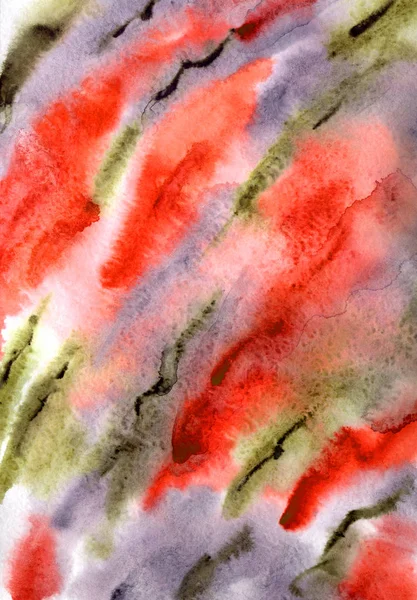 빨간색과 올리브 줄무늬와 흐릿한 명소의 추상대각 수채화 — 스톡 사진
