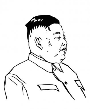 Moskova, Rusya - 06 10 2019: Dprk lideri Kim Jong Ying, Siyah beyaz illüstrasyon, karikatür, karikatür.