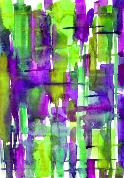 Акварельная Абстрактная Картина Полос Пятен Фиолетовых Зеленых Тонах Клетчатая Графическая — стоковое фото