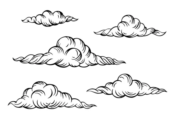 Σύννεφα Ζωγραφώνουν Παλιό Στυλ Χαρακτική Ασπρόμαυρη Εκτύπωση Για Ύφασμα Και — Διανυσματικό Αρχείο