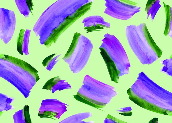 Płynny Wzór Akwareli Pociągnięć Pędzla Purpurowy Zielony Kolor Zielonym Tle — Zdjęcie stockowe