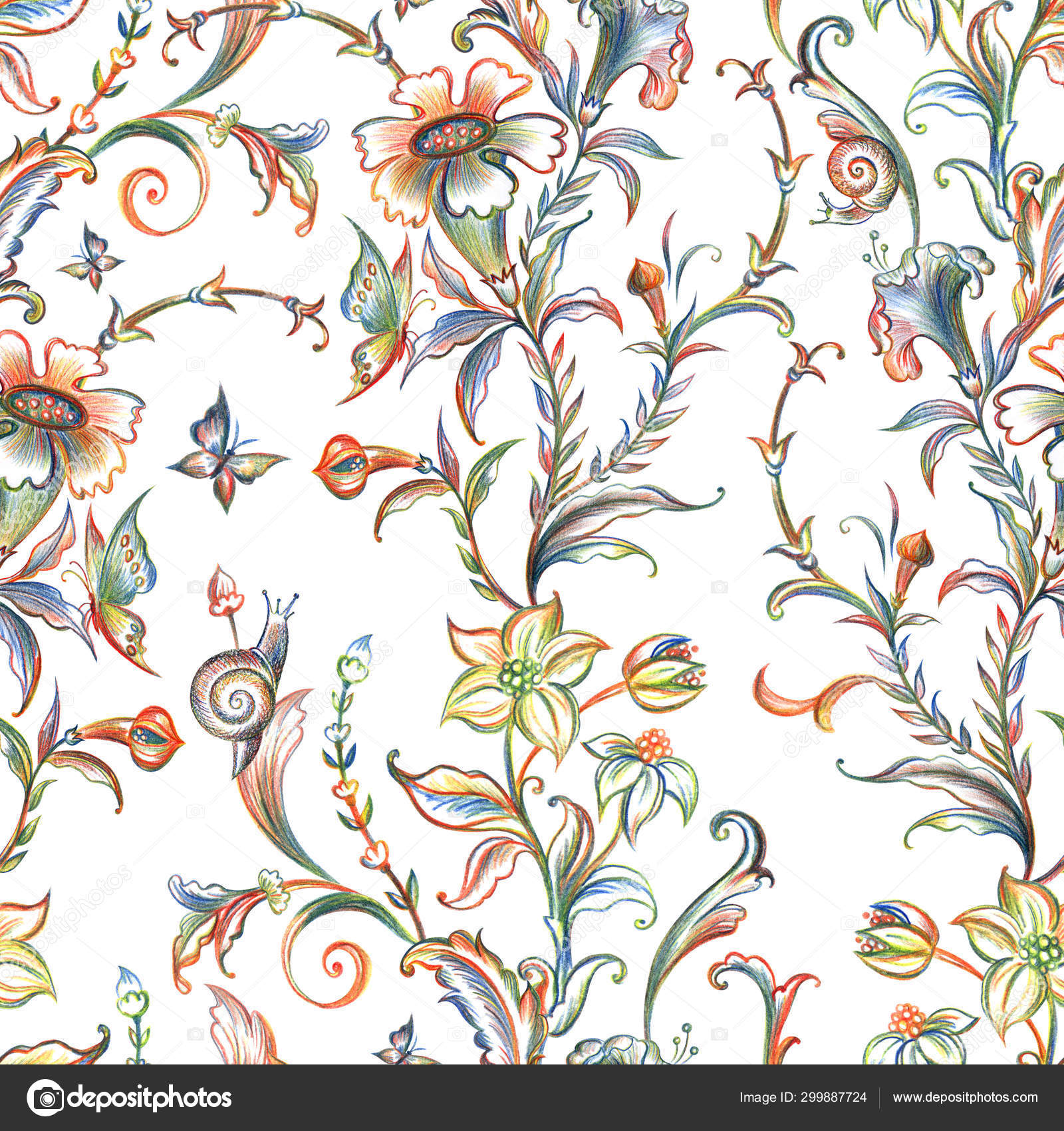 Baroque Seamless Pattern Floral Vintage Print White Background Hand Made Royalty Free Photo Stock Image By C Ollga P 09 299887724