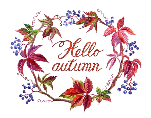 Sonbahar ın başlangıcı için tebrik kartı: yabani üzüm bir çerçeve ve yazıt 