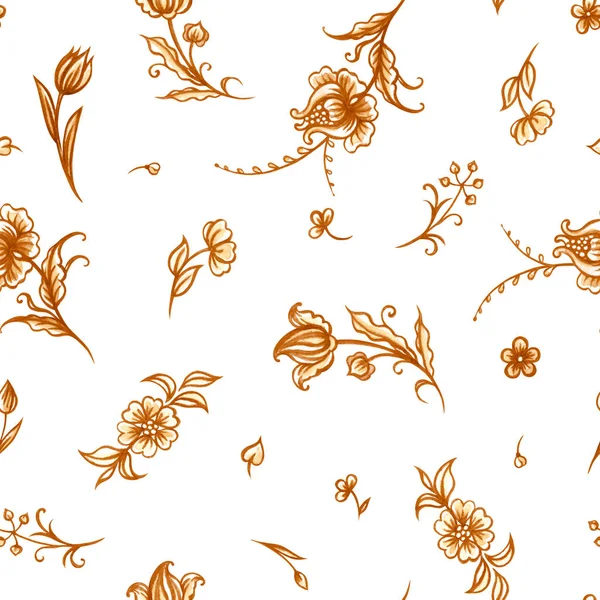 Fantastic Fairytale Flowers Golden Colors Seamless Pattern Floral Print Fabric — Stock Photo, Image