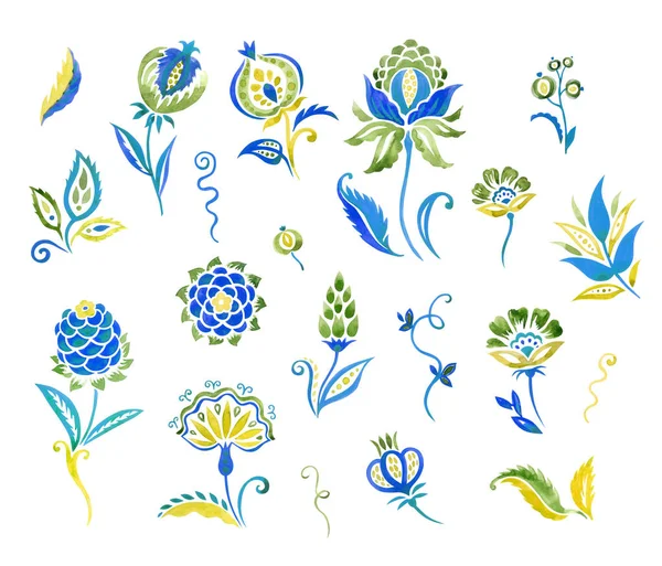 Σύνολο Σχεδίων Ανατολίτικο Στυλ Paisley Λουλούδια Φύλλα Μπούκλες Διακοσμητικά Σχέδια — Φωτογραφία Αρχείου