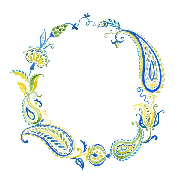 Frame Paisley Pattern Watercolor Painting White Background Design Element Cards — 스톡 사진