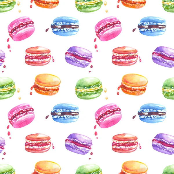 Naadloos Patroon Van Veelkleurige Macarons Een Witte Achtergrond Bedrukking Voor — Stockfoto