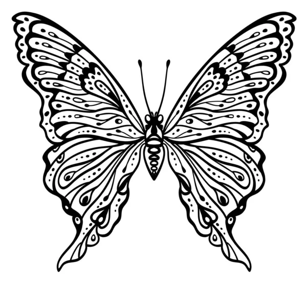 Tiskčernobílý Dekorativní Motýl Kreativní Koncept Lineární Kresba Silueta Izolovaná Vektorová — Stockový vektor