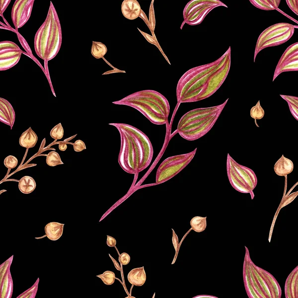 Seamless Pattern Decorative Twigs Black Background Print Fabric Industrial Decor — Stock Photo, Image