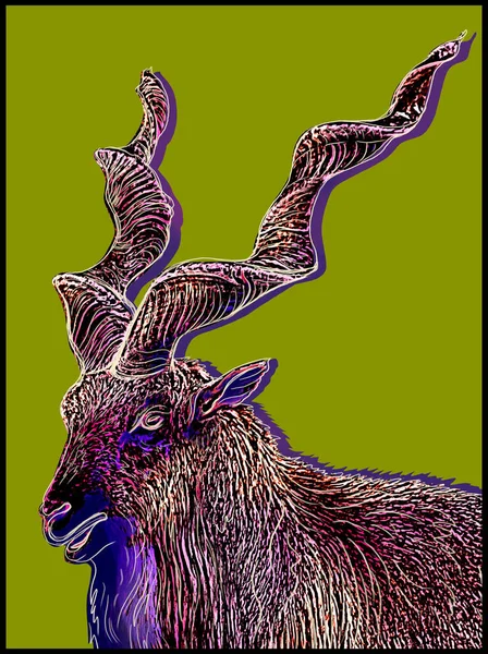 山山羊的形象在明亮的背景 流行艺术 数字艺术 明信片 封面设计和其他设计用动物学印刷品 — 图库照片