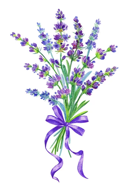 Ein Lavendelstrauß Mit Schleife Aquarell Illustration Druck Für Textilien Und — Stockfoto