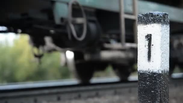 Крупним Планом Колісна Пара Колісний Візок Вантажного Залізничного Поїзда — стокове відео