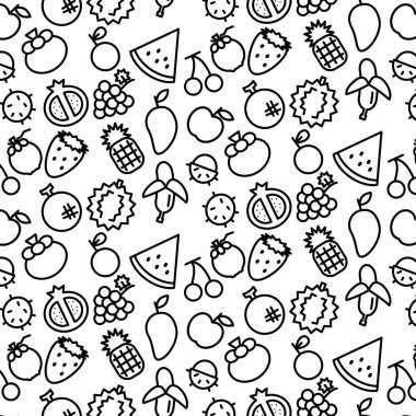 Basit model arka plan anahat beyaz arka plan üzerinde çeşitli meyve simgesinin