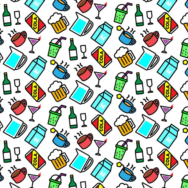 Renkli desen arka plan beyaz arka plan üzerinde çeşitli içki simgesinin