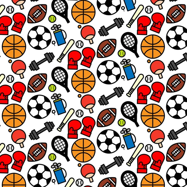 Renkli desen arka plan beyaz arka plan üzerinde çeşitli spor simgesinin