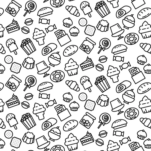 Basit model arka plan anahat beyaz arka plan üzerinde çeşitli tatlı simgesinin