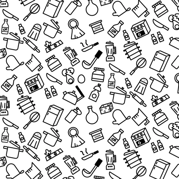 Basit model arka plan anahat beyaz arka plan üzerinde çeşitli mutfak eşyaları simgesinin