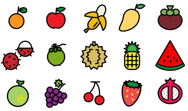 Coloré Variété Icône Fruits Sur Fond Blanc — Image vectorielle