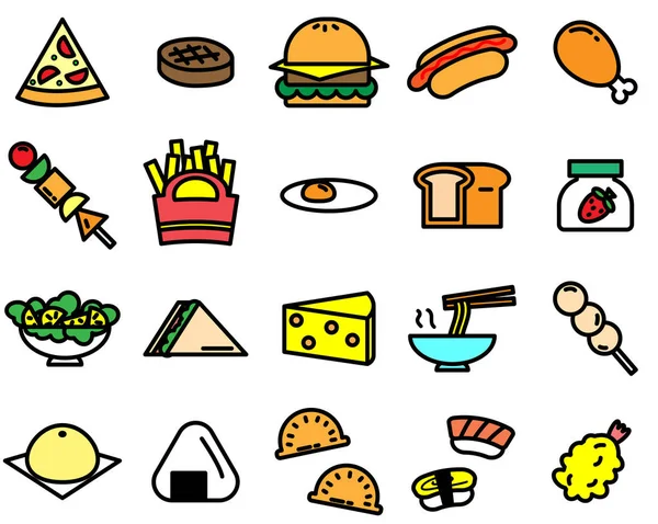 Çeşitli gıda simgesi beyaz arka plan üzerinde renkli