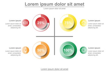 Web sitesi tanıtım kapak poster vektör tasarım Infographic illüstrasyon kavramı için renkli yüzde düzeyi ile 3D kağıt daire