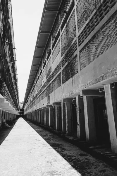 Walkway Dirty Building Brick Wall Black White Concept Style — Stock Photo, Image