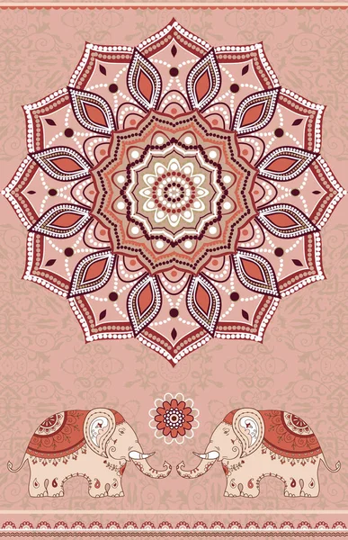 Elefantes Mandala Diseño Étnico Ornamental Estilo Indio — Vector de stock