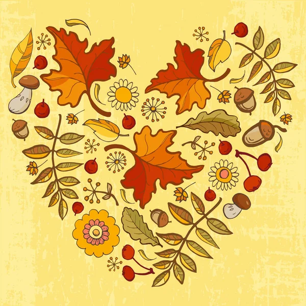 Сердце Элементов Цветочного Падения Шаблон Осеннего Дизайна — стоковый вектор
