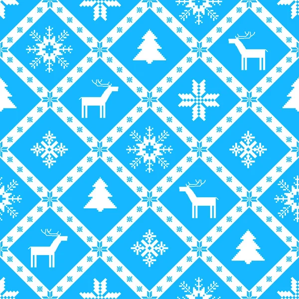 Christmas Knitted Background Included Snowflakes Trees Deers — Stock Vector