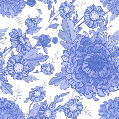 mavi ve beyaz çiçekler seamless modeli