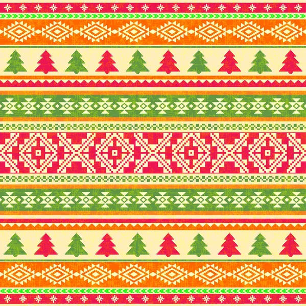 Ornamentales Strickmuster Weihnachtsbäume Und Traditionelles Ethnisches Design — Stockvektor