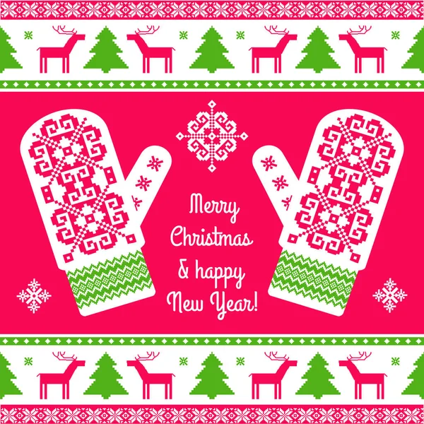 クリスマス カード デザイン テンプレートです 伝統的な赤と緑の背景パターン Mitterns — ストックベクタ