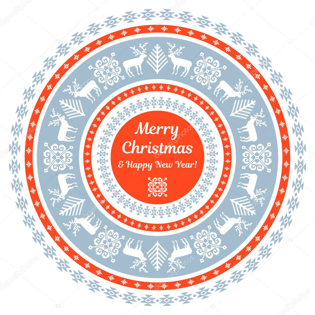 Ornamental circular Christmas and New Year card template