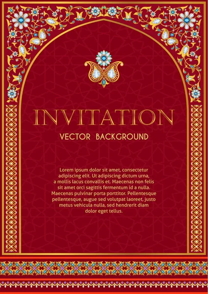Plantilla de invitación adornada en rojo y oro — Archivo Imágenes Vectoriales