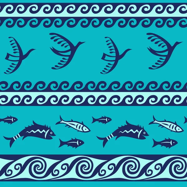 Pájaros y peces patrón sin costura — Archivo Imágenes Vectoriales