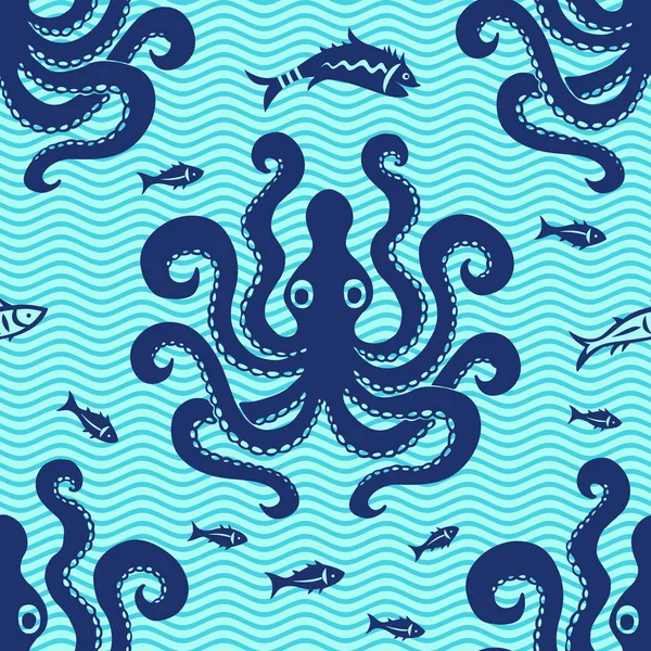 Octopus and fishes pattern — Stock Vector