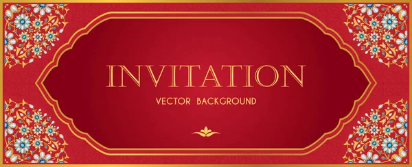Invitación adornada en rojo y oro — Vector de stock
