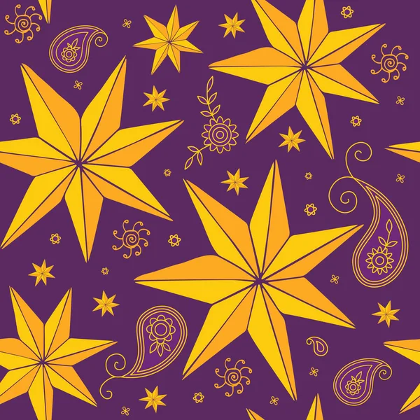 Stars and paisley pattern — ストックベクタ