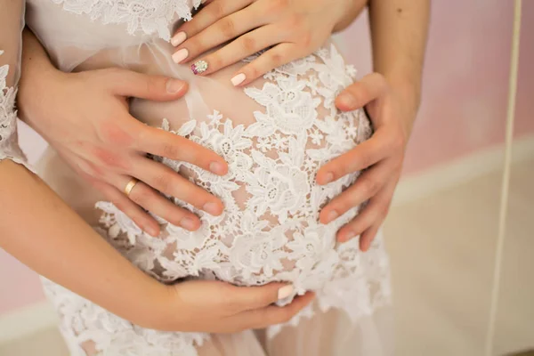 Menina Grávida Tummy Uma Mulher Grávida — Fotografia de Stock