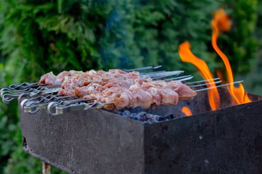 Şiş kebap şişleri üzerinde ızgara