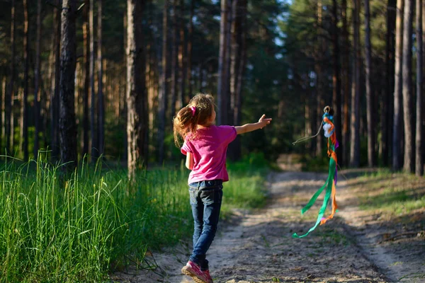 Little Girl Running Autumn Park — Stock Photo, Image