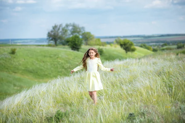 Chica Campo Mujer Joven Campo Las Flores Hermosa Chica Camina — Foto de Stock