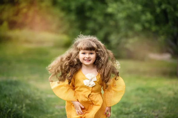 Het Kleine Meisje Speelt Het Park Het Kind Loopt Zomer — Stockfoto