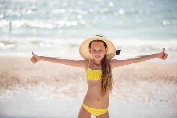 Young Woman Bikini Girl Hat Beautiful Girl Long Hair Yellow — Stock Photo, Image