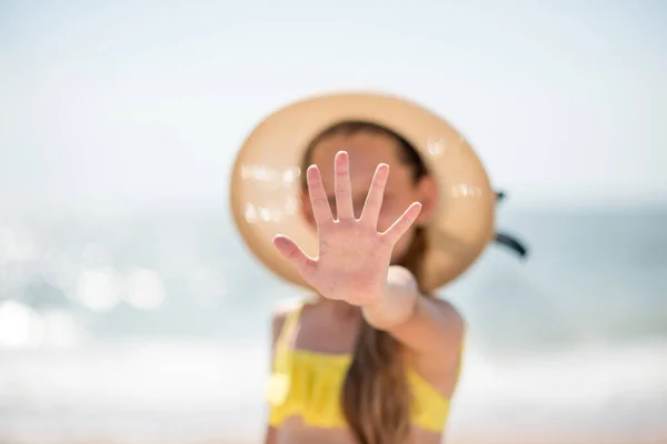 Young Woman Bikini Girl Hat Beautiful Girl Long Hair Yellow — Stock Photo, Image